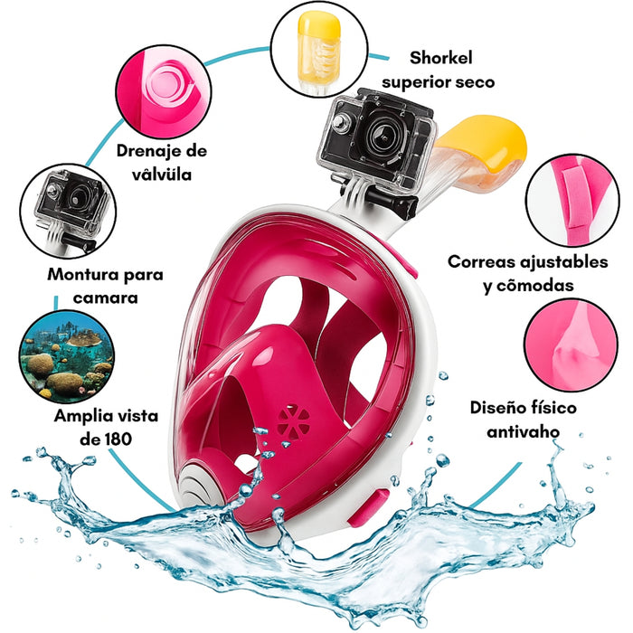 Máscara Antiniebla Para Buceo Snorkel Con Soporte Gopro