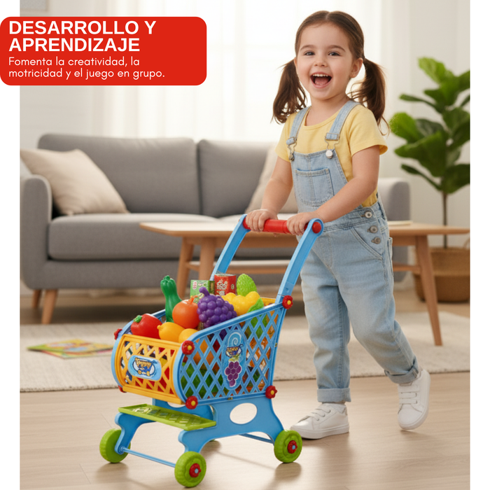 Carrito Supermercado Infantil Comida De Juguete 46 Piezas