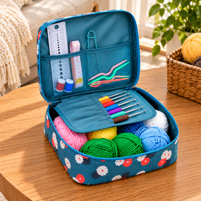 Set Estuche Crochet Silicona Tejidos Palillos Para Tejer 105 accesorios
