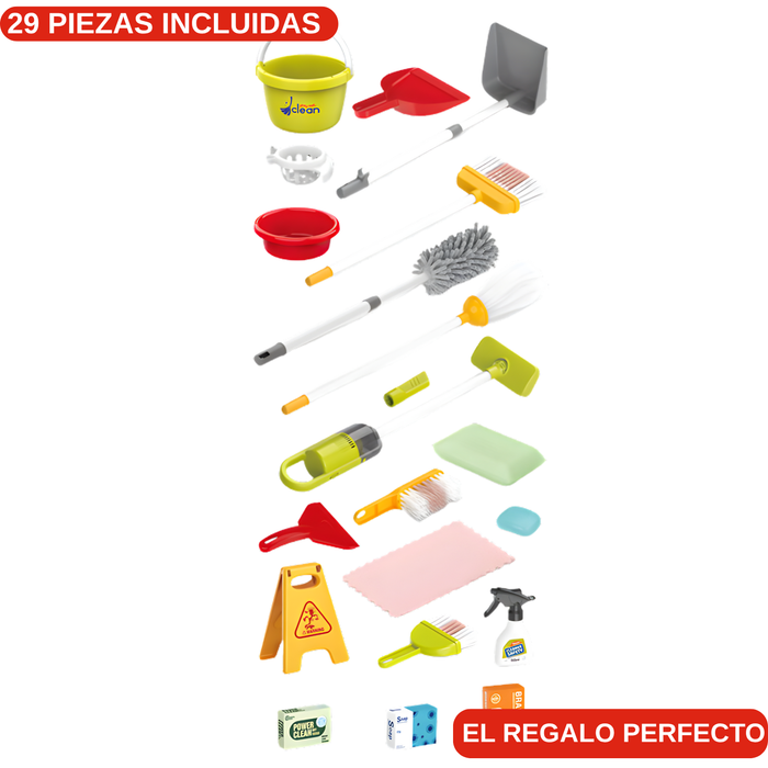 Juguete Educativo Carrito Limpieza Niños + Accesorios - Rojo