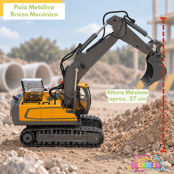 Excavadora A Control Remoto RC 11 Canales 2.4GHz Con Luz Sonido Giro 680° Y Función De Excavación Juguete Para Niños 6+