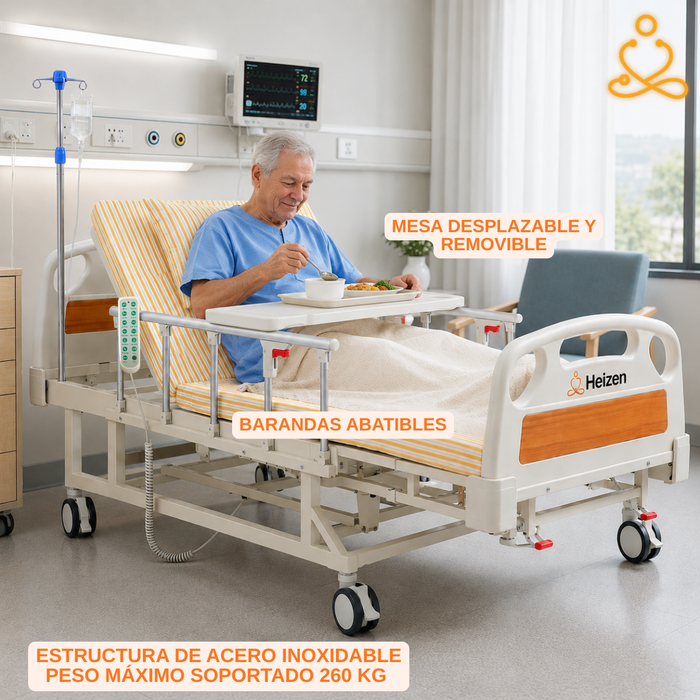 Cama Clínica Catre Eléctrico 260Kg Colchón Bandeja y Control