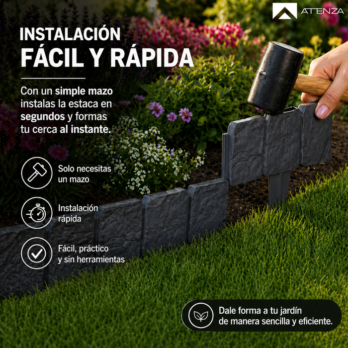 Borde Cerca Jardín Valla Estacas Diseño Piedra Adoquín 20 Pz