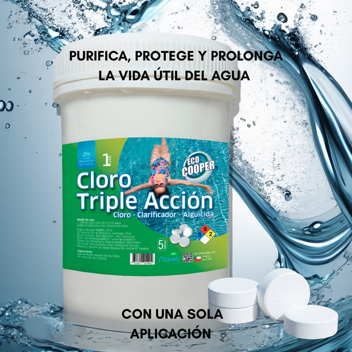Cloro En Tabletas Para Piscinas 1 Kg Tripleaccion Aguicida