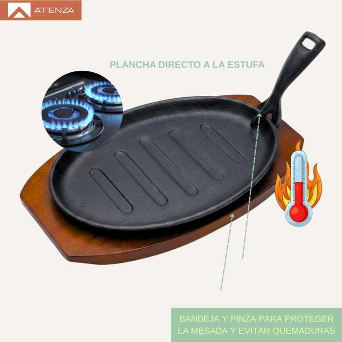 Plancha Plato De Fierro Fundido Con Base De Madera Grill