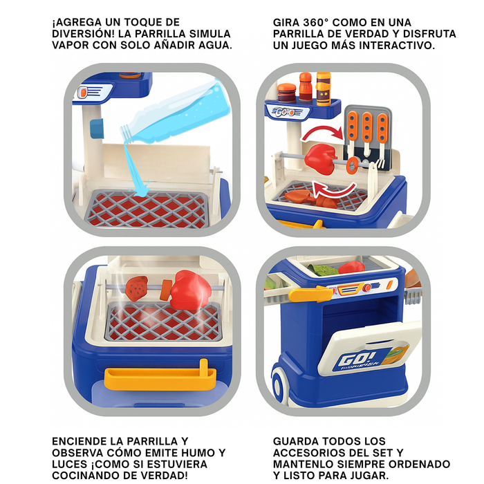 Set De Barbacoa Infantil Con Luces Humo Realista Y Accesorio - Naranja