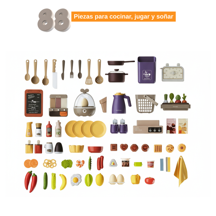 Cocina De Juguete Grande 93cm 88pcs Vapor Agua Grifo Luces