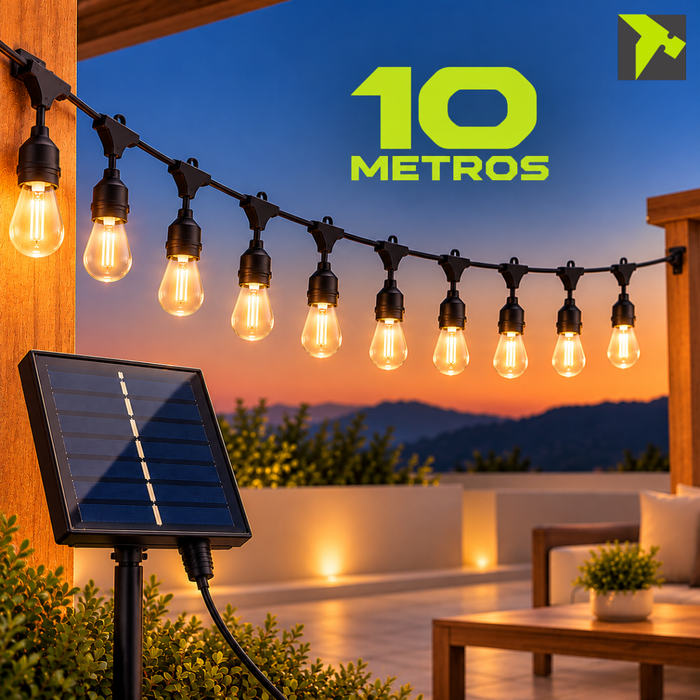Guirnalda Led Solar 10 Metros 10 Ampolletas Vintage Exterior