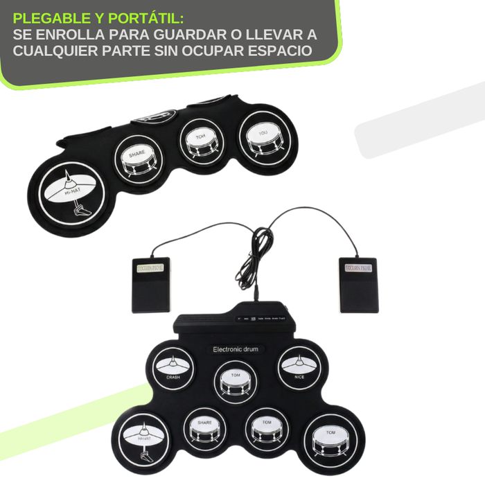 Tambor Electrónico 7 Pads Con Pedales Drum Pad Portátil Negro