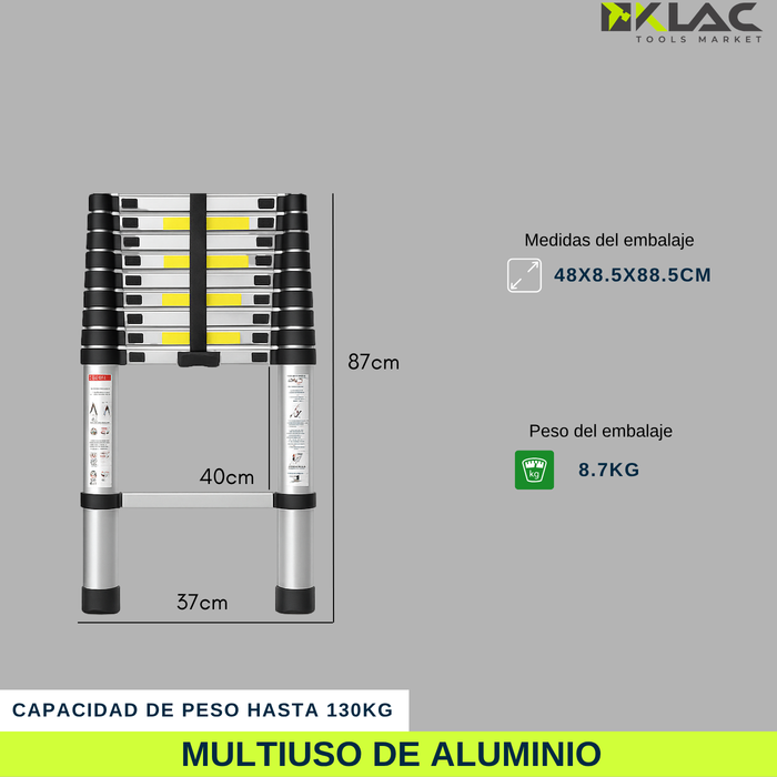 Escalera Telescópica Multiuso De Aluminio Plegable 3,8m