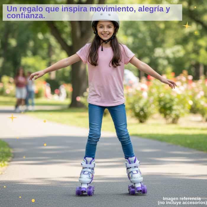 Patines Rollers 4 Ruedas Ajustables Con Luces Led Niñas Morado 50.5 Mm M (34 - 37)