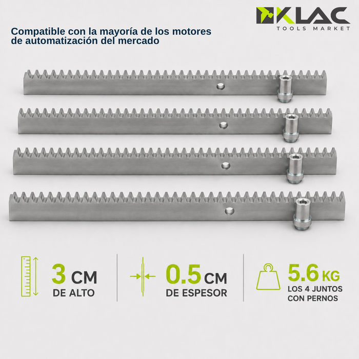 Kit 4 Cremallera Riel Acero Portones Eléctricos 1 Metro C/u