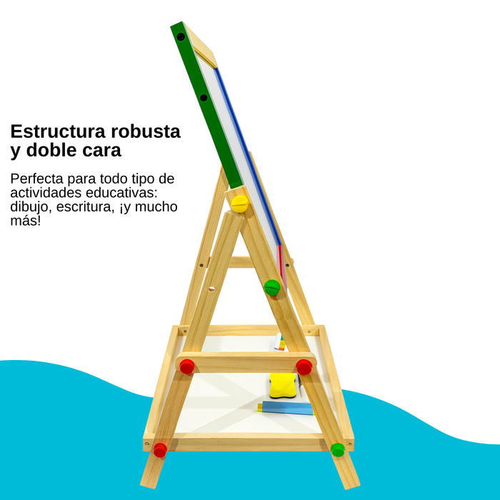 Pizarra Atril Para Niños Doble Tiza Y Plumón De Madera Doble Cara