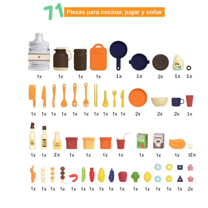 Cocina De Juguete Grande 122cm Niños Kitchen Con 71 Piezas Verde