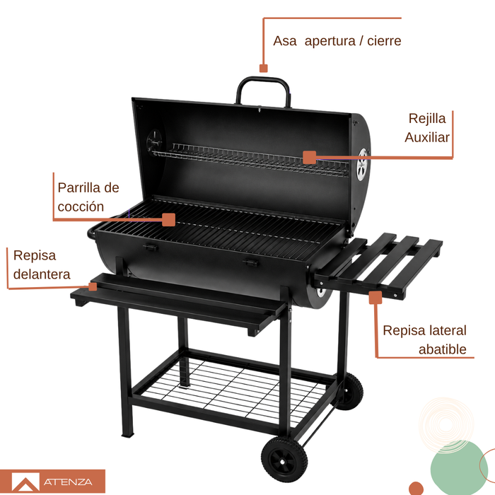 Parrilla Móvil Acero Inoxidable Con Ruedas Tipo Barril Negro