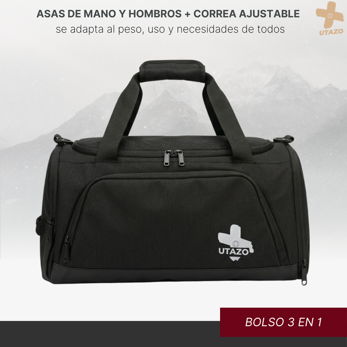 Bolso Deportivo Gym Viaje Duffel 32 Litros Impermeable 3 en 1 Negro