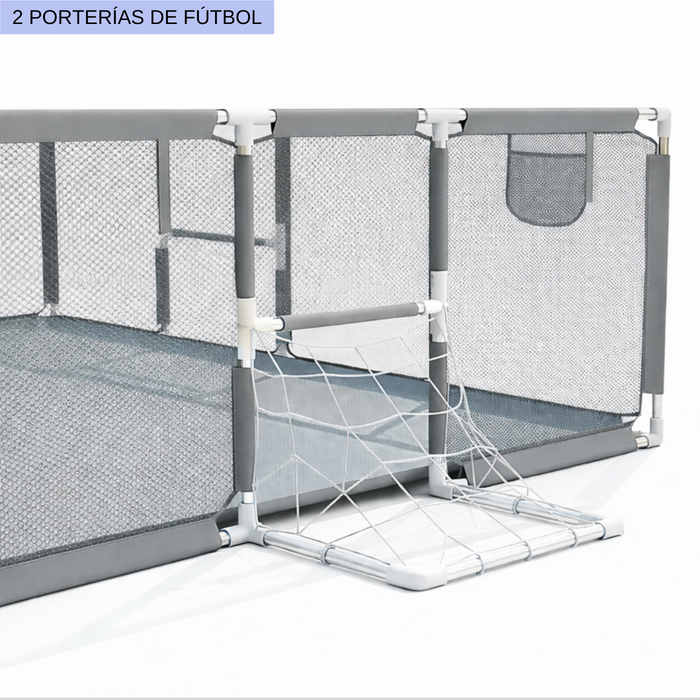 Corral Bebe Seguridad Juego Basket Futbol Infantil Malla Gris Liso
