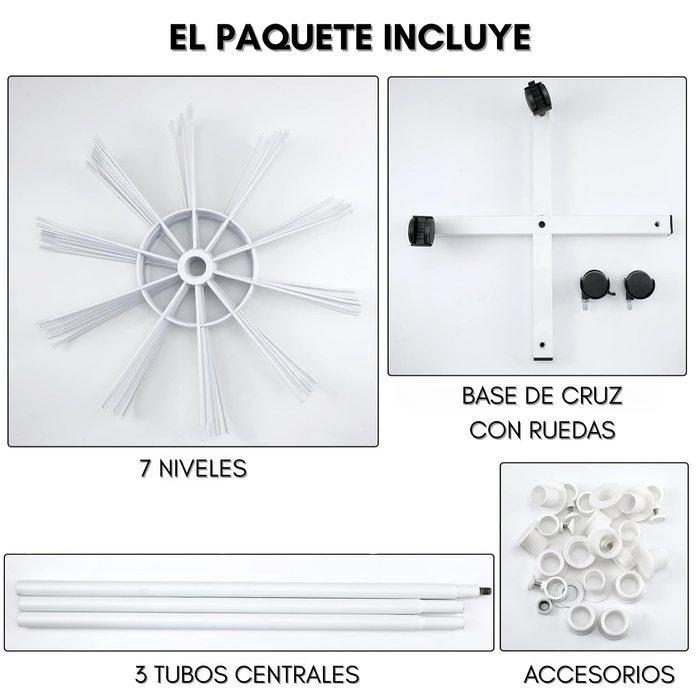 Exhibidor Araña Atril Metalico De 7 Niveles Llaveros Aros Blanco