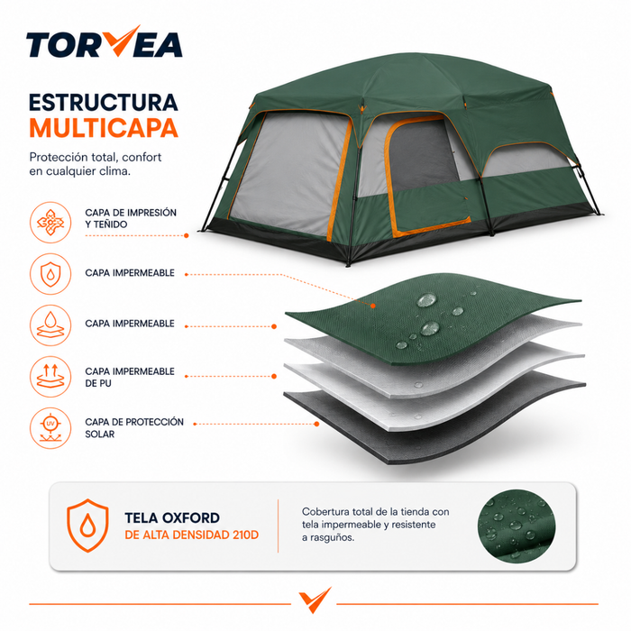 Carpa Camping Tienda Familiar 8 A 12 Personas Impermeable Verde