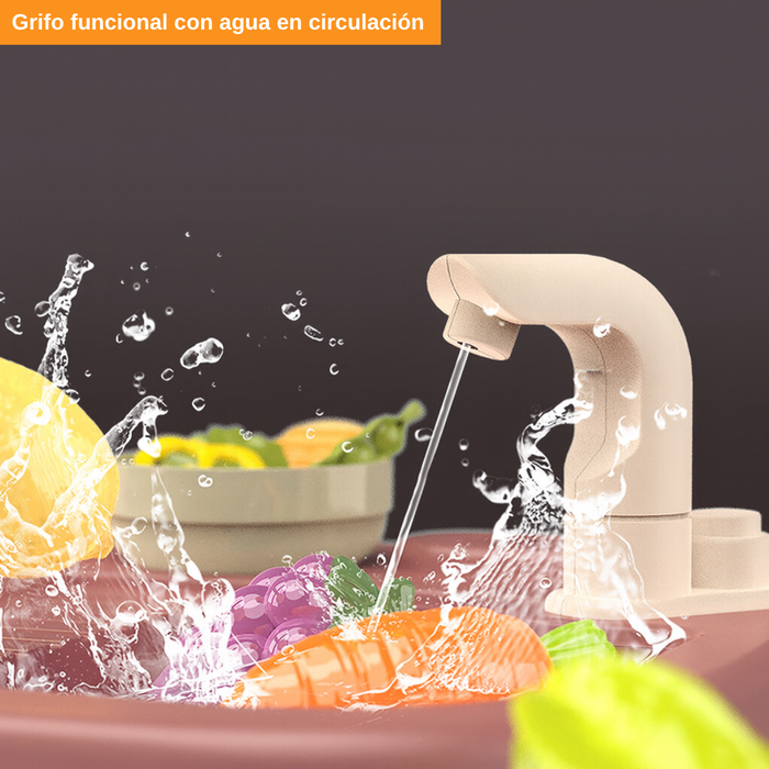 Cocina De Juguete Grande 93cm 88pcs Vapor Agua Grifo Luces
