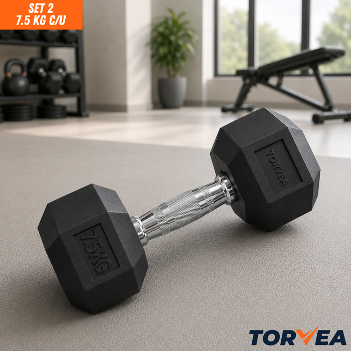 Set X2 Mancuerna Hexagonal 7,5 Kg C/u Pesas Fitness Gimnasio