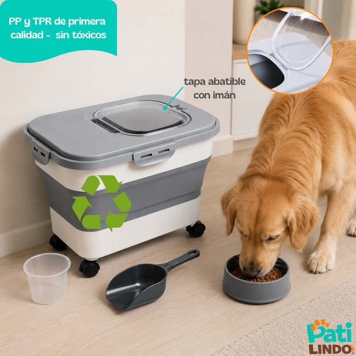 Contenedor Comida Mascotas Hermético Con Ruedas 20 L Pala y Vaso Medidor Para Alimento