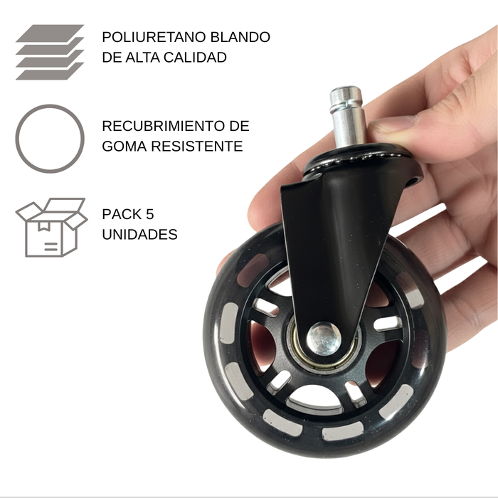 Pack 5 Ruedas Silla Gamer Oficina De Silicona Tipo Roller