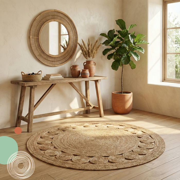 Alfombra Yute Redonda Decoración Living 1,20m Tejido Natural