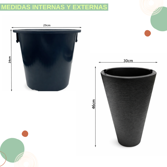 Macetero Plástico 46cm Grafiato Cónico Decorativo Grande Grafiato