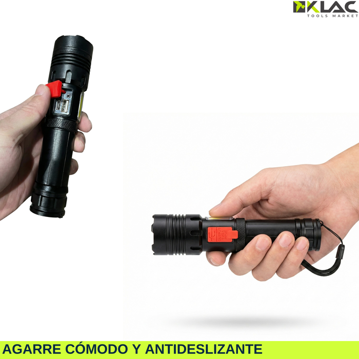 Linterna Led Recargable Táctica Alto Alcance 500m Usb Tipo C Blanco Led Negro