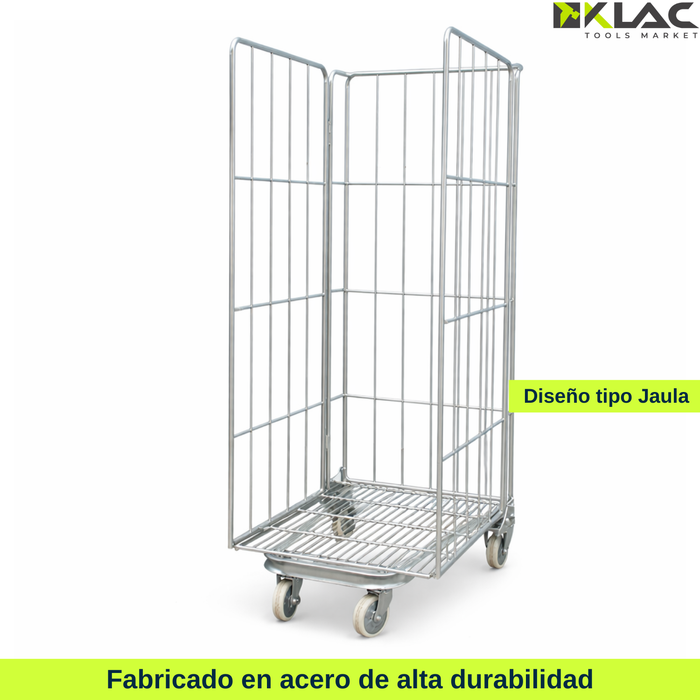Carro Picking Metálico Jaula Plegable Con Ruedas Para Bodega Cromado