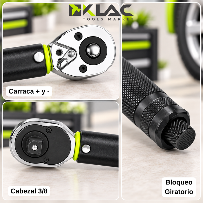 Llave Torque Torquímetro 3/8 Pulgada Dados Extensión 5- 70nm