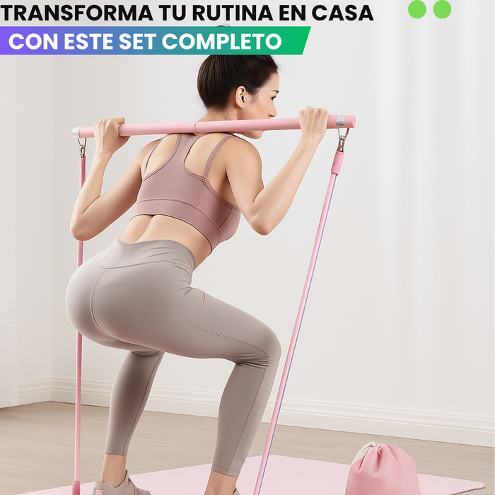 Set Pilates Barra Bandas Resistencia Elasticas Ejercicio 12 piezas