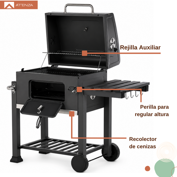 Parrilla A Carbón Móvil Tapa Acero Inoxidable Ruedas Mesa