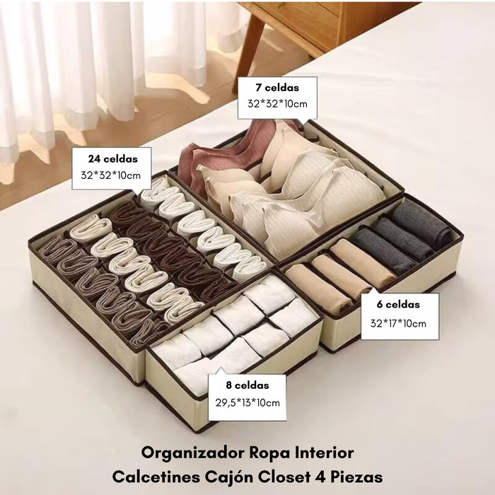 Organizador De Ropa Interior Calcetines Organizador De Cajones Almacenador Closet Interior Hogar Pack X4