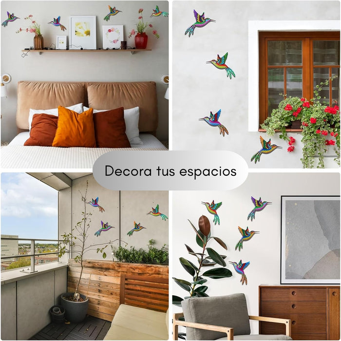 4 Piezas Colibrí Metálico Decoración Pared Escultura Jardín