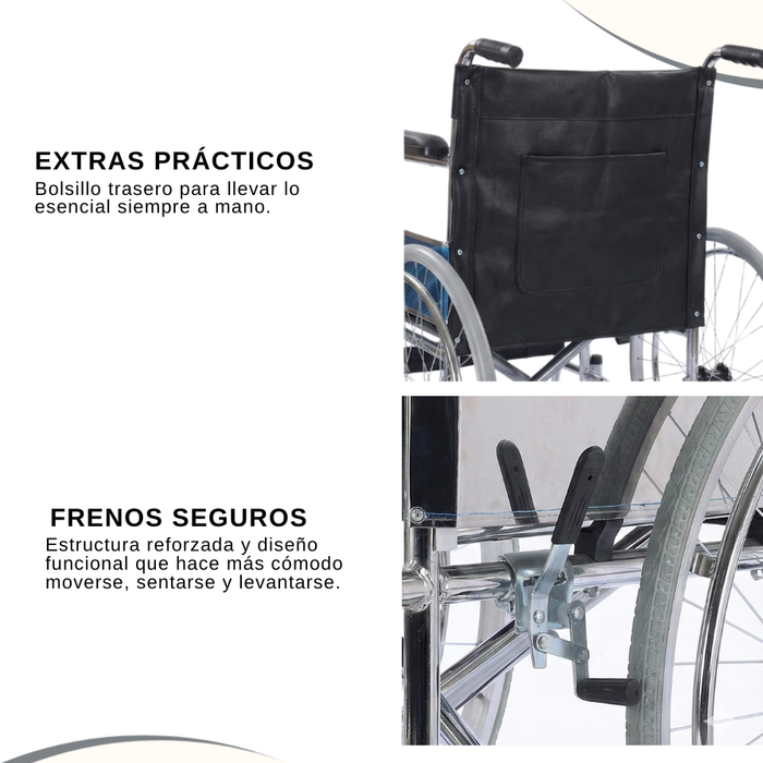 Silla De Ruedas Geriátrica Estándar Plegable Acero Con Freno