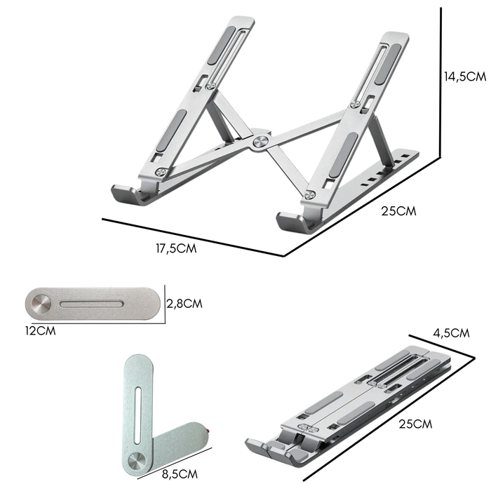 Pack Soporte Notebook Y Celular Imán Ajustable Aluminio Plateado