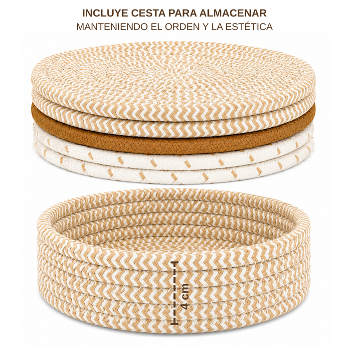 Set 5 Individuales Manteles Redondos Algodón Trenzados 35cm