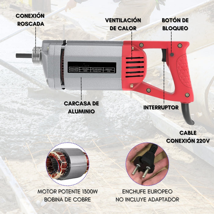 Vibrador De Concreto 1300w De Mano Con Sonda 1.5m Cemento