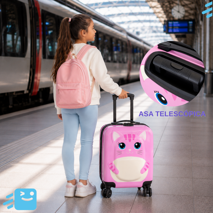 Maleta Ruedas Niños Carry On Infantil Rígida Diseño Gatito
