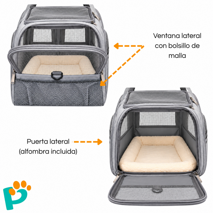 Bolso Transportador Para Mascota Con Alfombra Multifuncional Gris