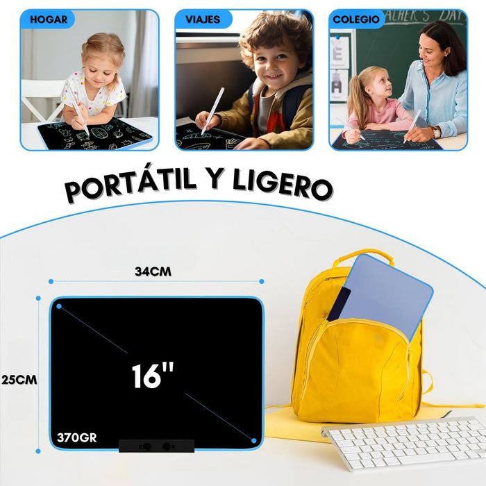 Pizarra Mágica Para Niños Juguete Recargable 16 Tablet Lcd Azul