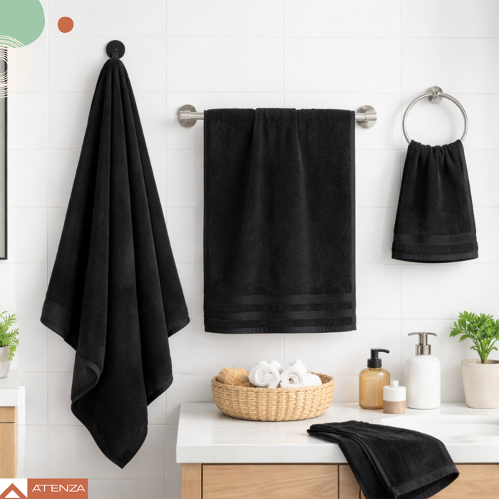 Pack 6 Toallas 100% Algodón Turco Premium Cara Mano Cuerpo Negro Lisa