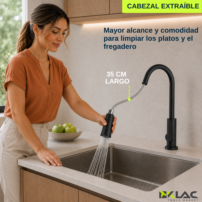 Llave Lavaplatos Cocina Monomando Cabezal Extraíble Flexible