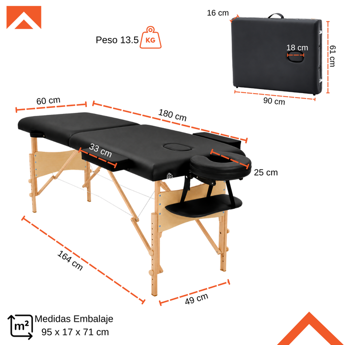 Camilla De Masaje Portátil Plegable Aluminio 2 Cuerpos con Bolso Protector de Traslado