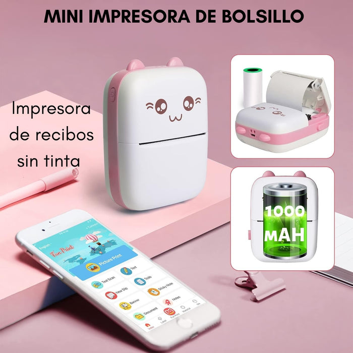 Mini Impresora Portátil Bluetooth Gatito