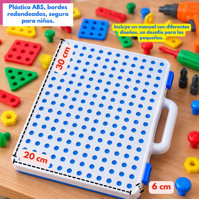 Maleta de Herramientas Juguete Interactivo 237 Pcs Infantil Con Taladro Juego Didáctico De Construcción Para Armar 43 Diseños Para Niños