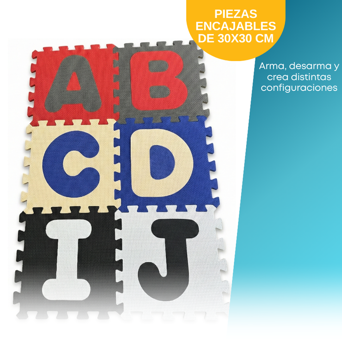 Alfombra Antigolpes Bebé Eva Piezas 30x30 Con Letras A - Z Multicolor Abecedario