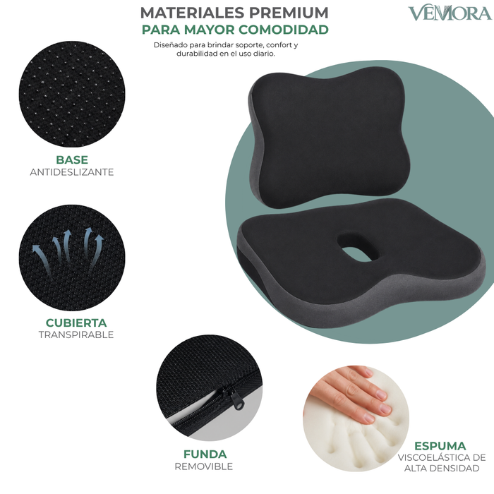 Set Cojín Lumbar Ergonómico Y Asiento Silla Oficina Auto